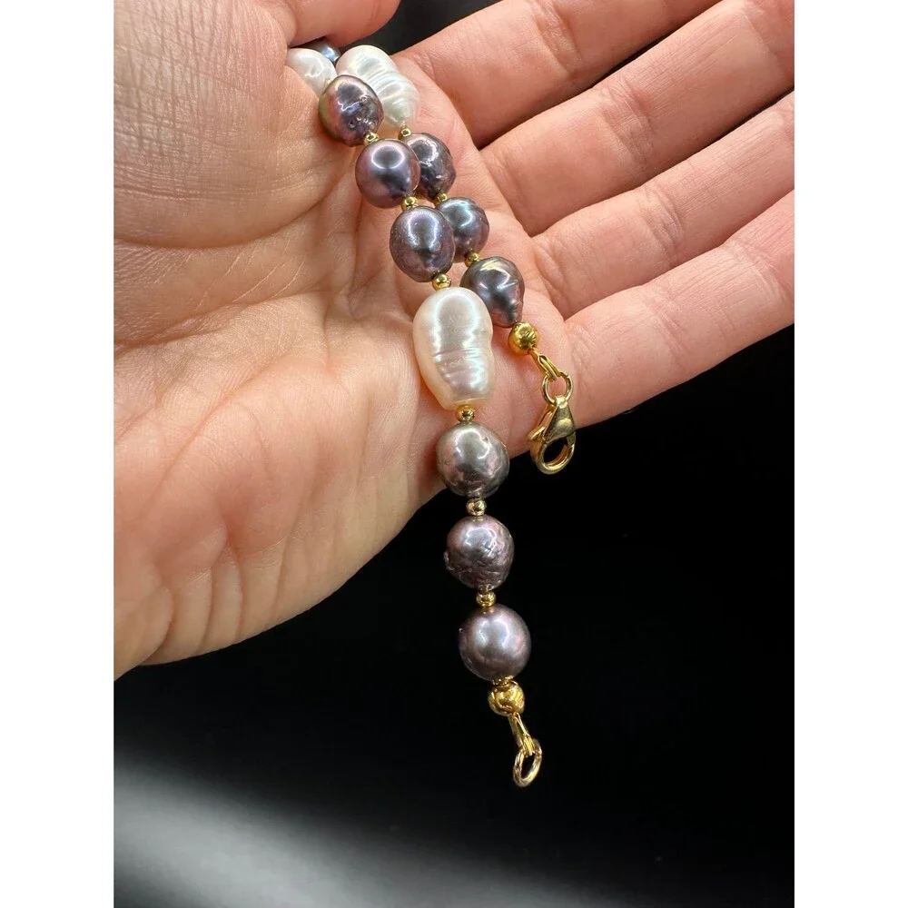 White and black mixed Edison pearl choker, 925 sterling silver gold plated